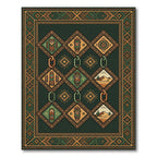 Green Tribal Diamond Mask Desert Rug