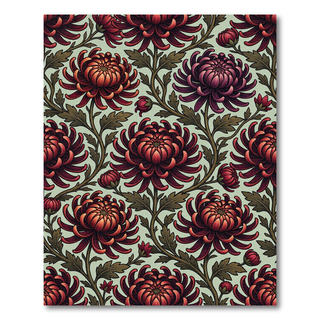 Crimson Mums Botanical Art Nouveau Rug