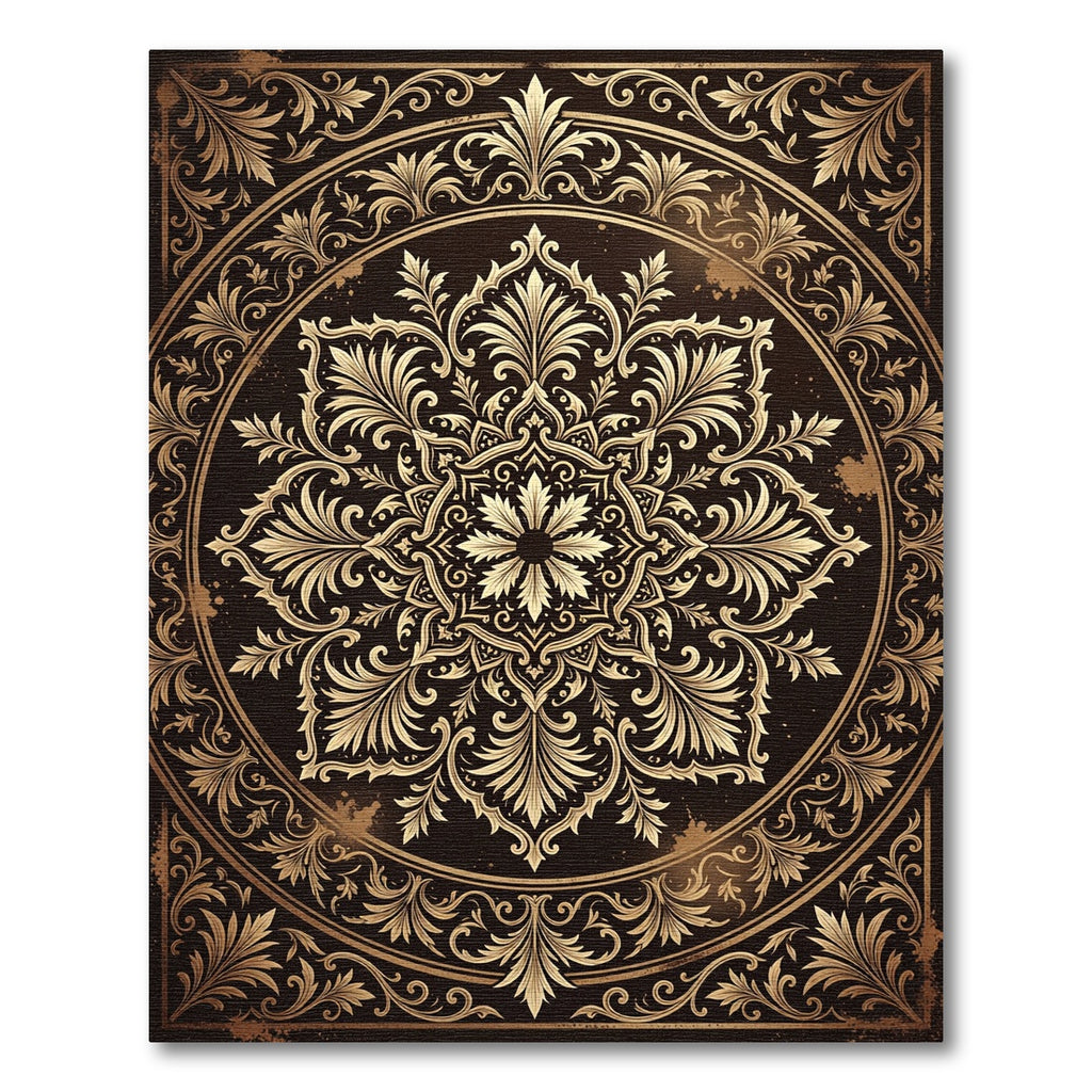 Ornate Gold Vintage Floral Medallion Rug