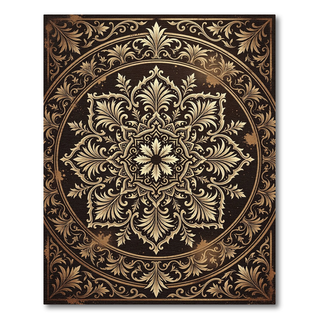Ornate Gold Vintage Floral Medallion Rug
