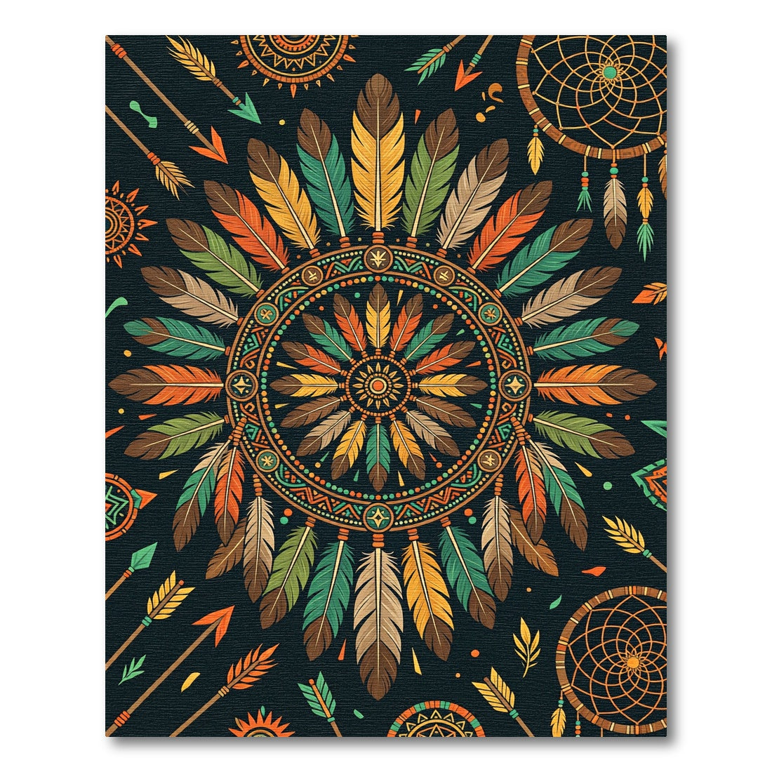 Vibrant Boho Feather Mandala Medallion Rug