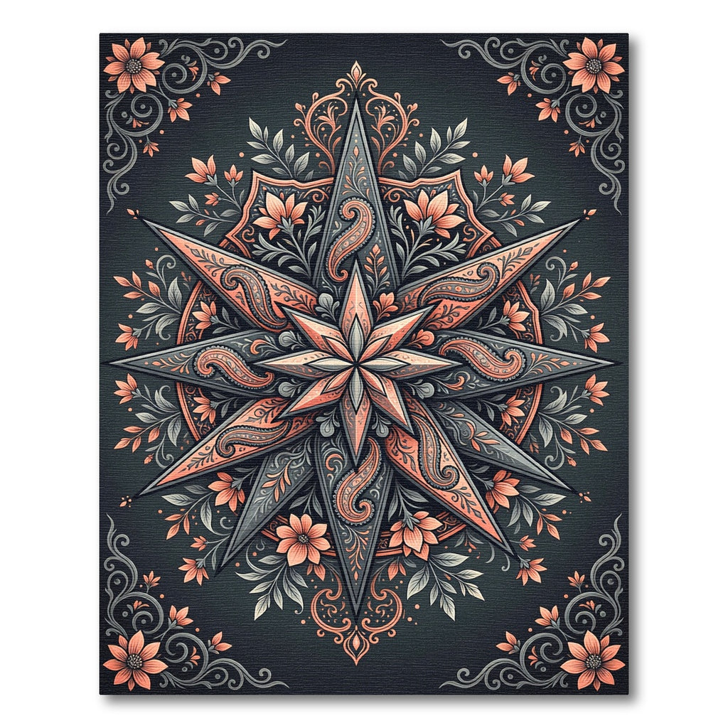 Coral Floral Starburst Paisley Medallion Rug