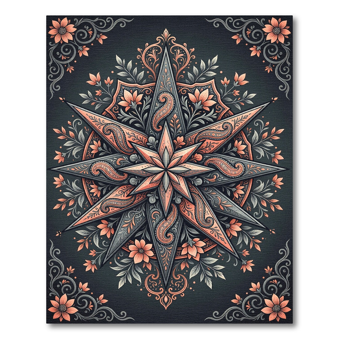 Coral Floral Starburst Paisley Medallion Rug