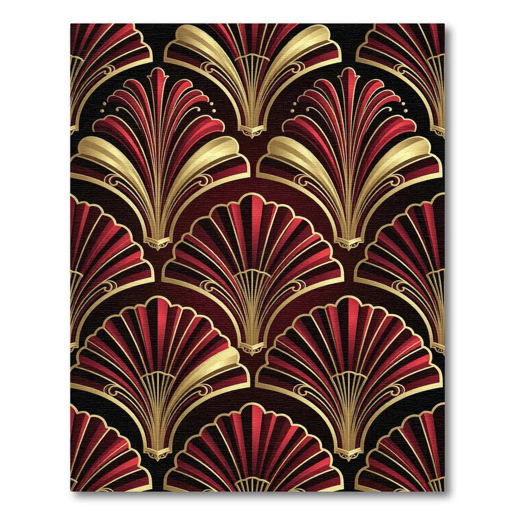 Art Deco Crimson Gold Fan Rug