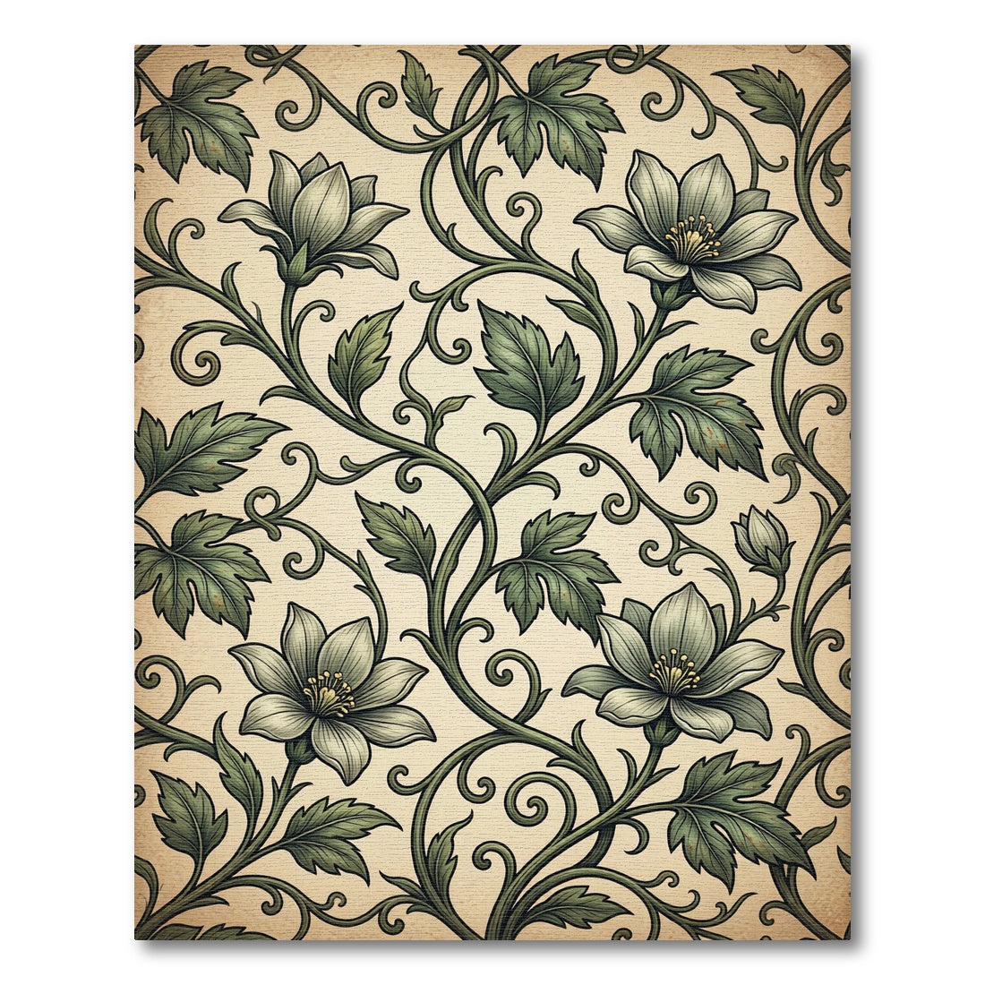 Vintage Sage Botanical Floral Scroll Rug