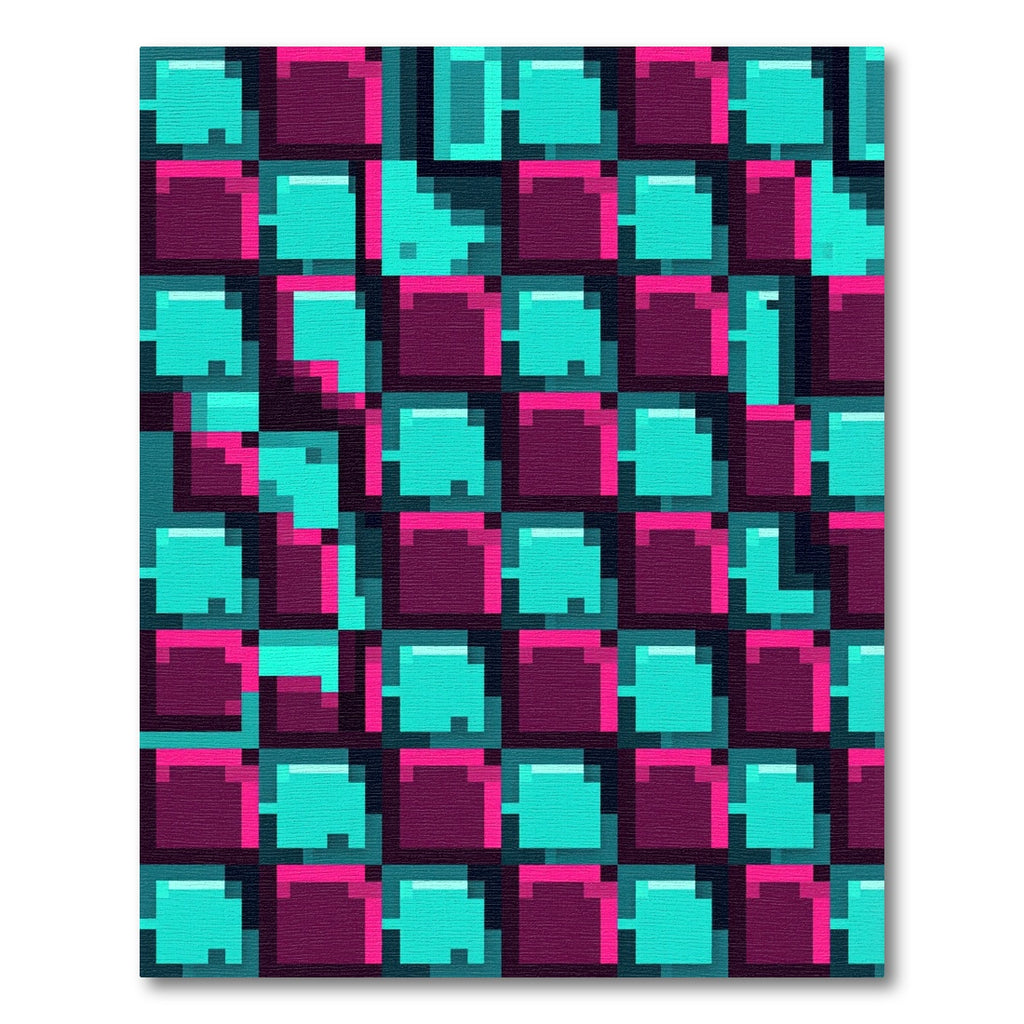 Neon Magenta Electric Teal Pixel Grid Rug