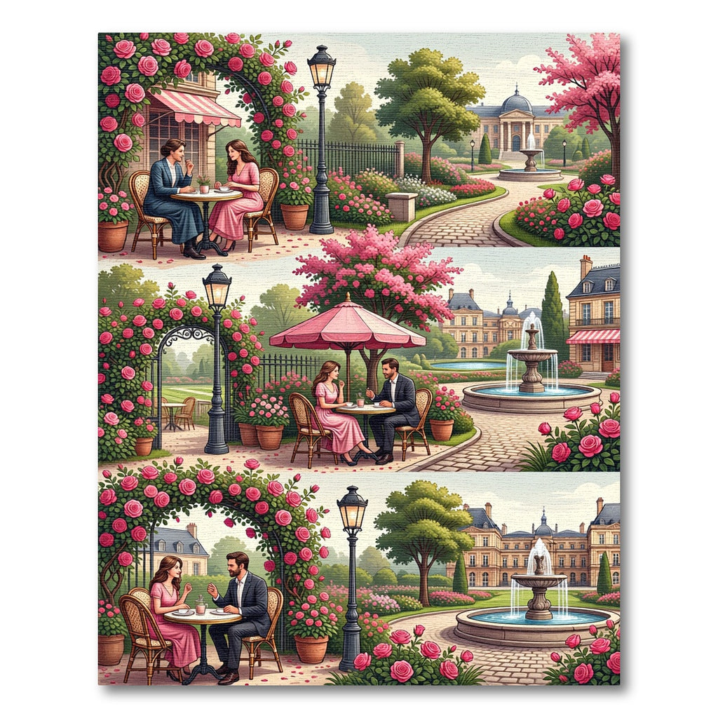 Pink Rose Garden Couple Scene Rug