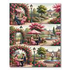 Pink Rose Garden Couple Scene Rug