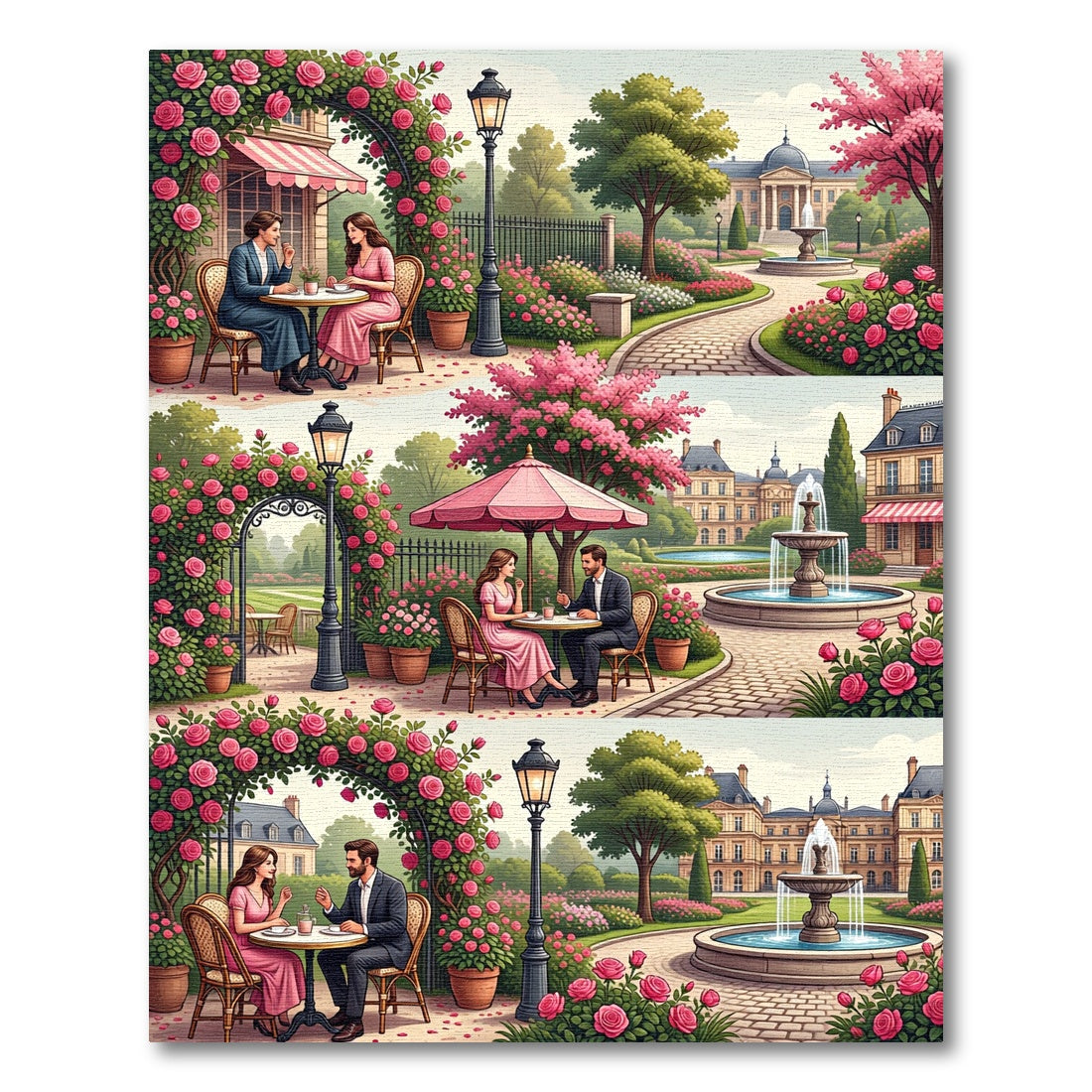 Pink Rose Garden Couple Scene Rug