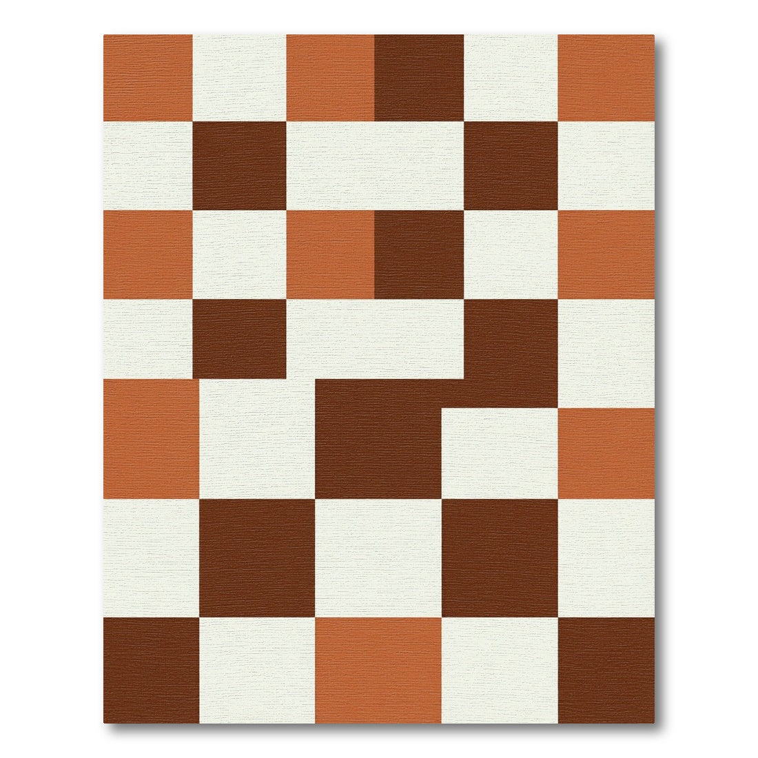 Terracotta White Geometric Checkered Rug
