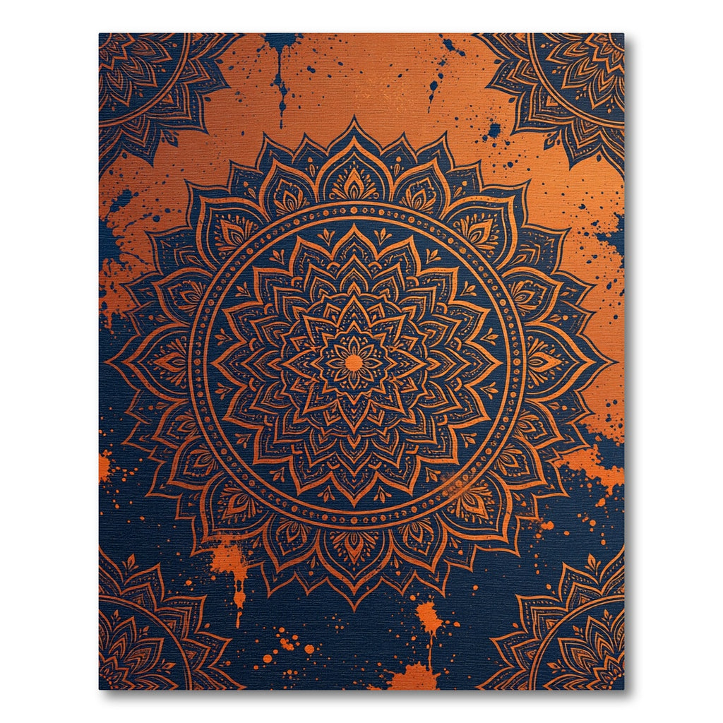 Orange Mandala Splatter Art Rug