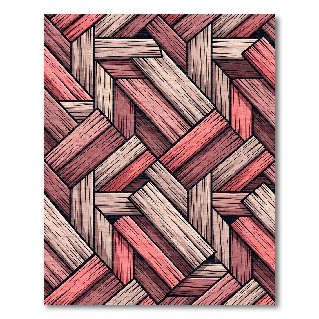 Coral Wood Plank Parquet Rug