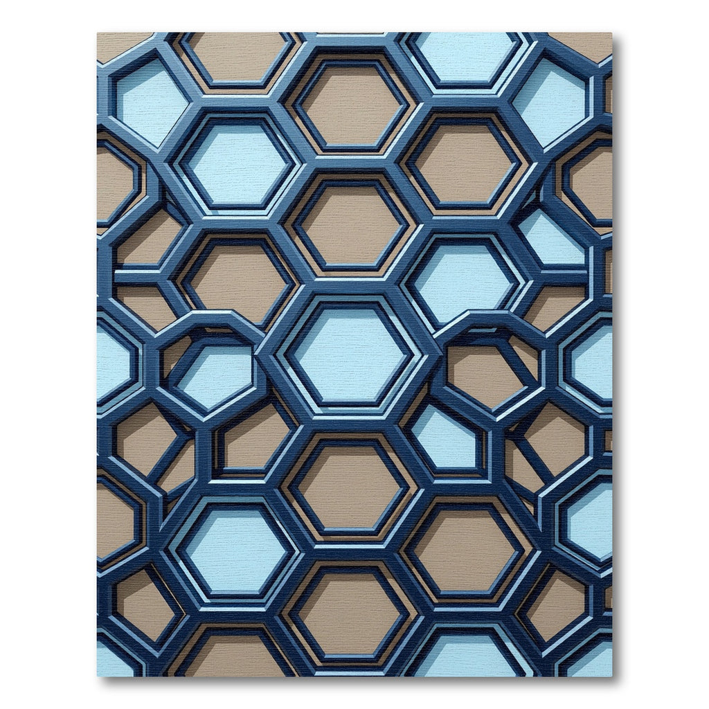 Modern Navy and Tan Geometric Hexagon Rug