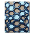 Modern Navy and Tan Geometric Hexagon Rug