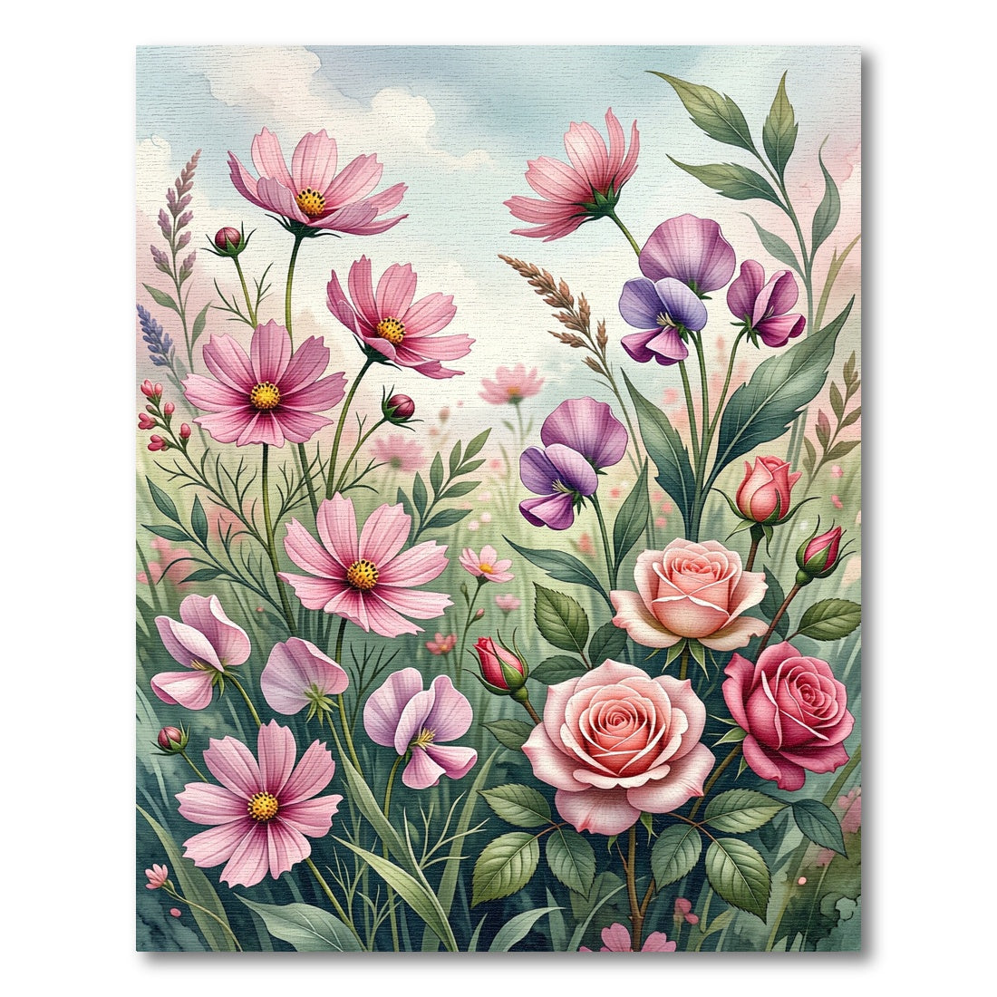 Blush Pink Garden Floral Watercolor Rug