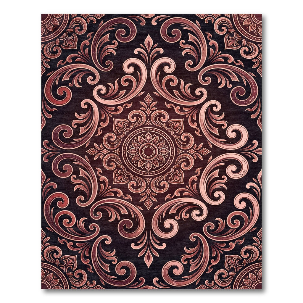 Elegant Copper Damask Scroll Medallion Rug