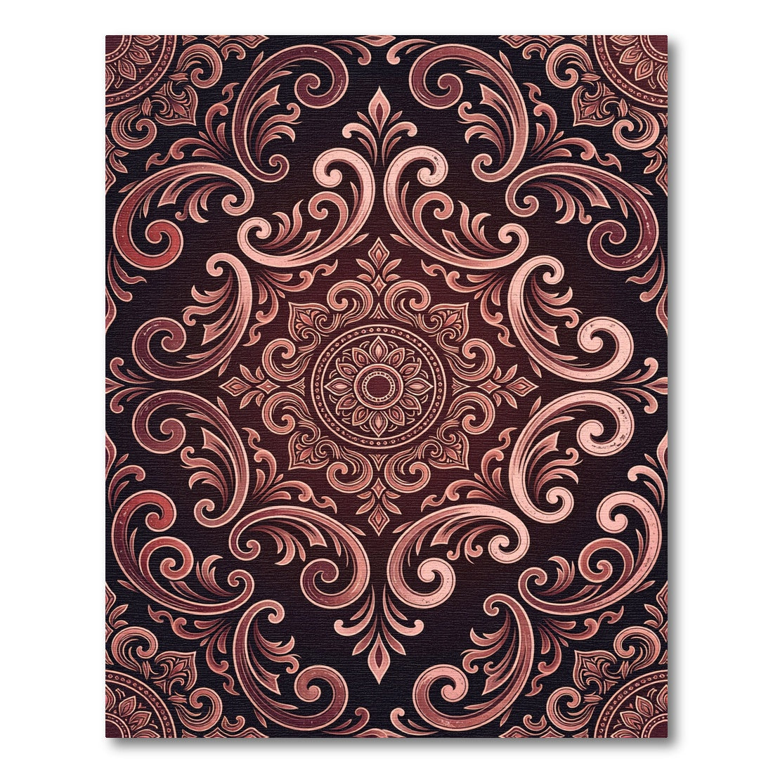 Elegant Copper Damask Scroll Medallion Rug