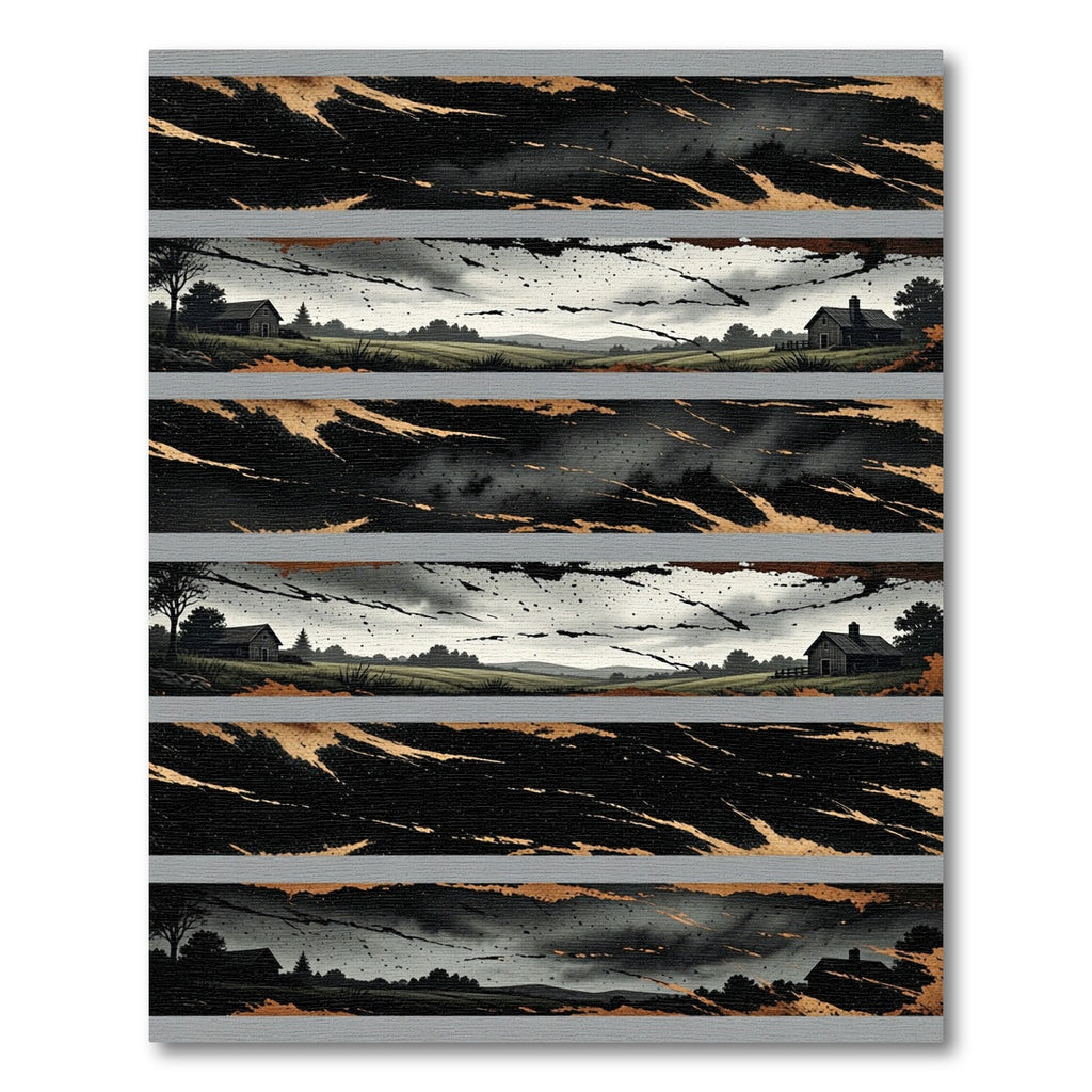 Rustic Black Golden Farmhouse Landscape Rug