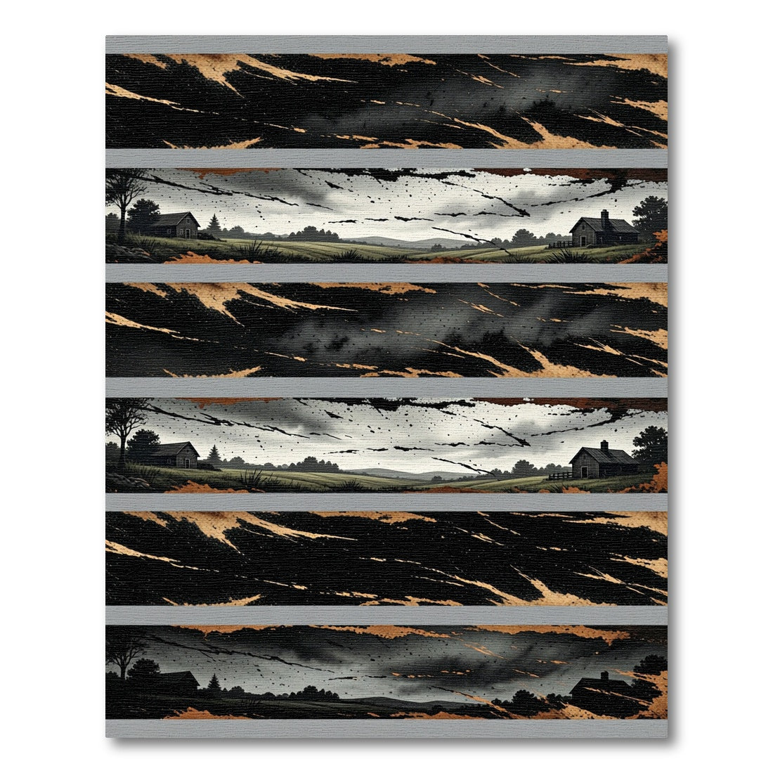 Rustic Black Golden Farmhouse Landscape Rug