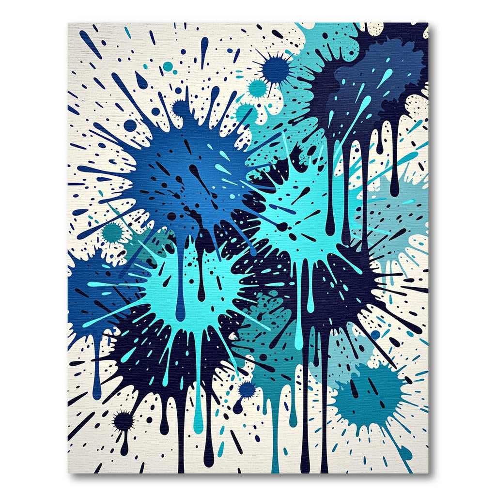 Dynamic Blue Cyan Ink Splatter Artwork Rug