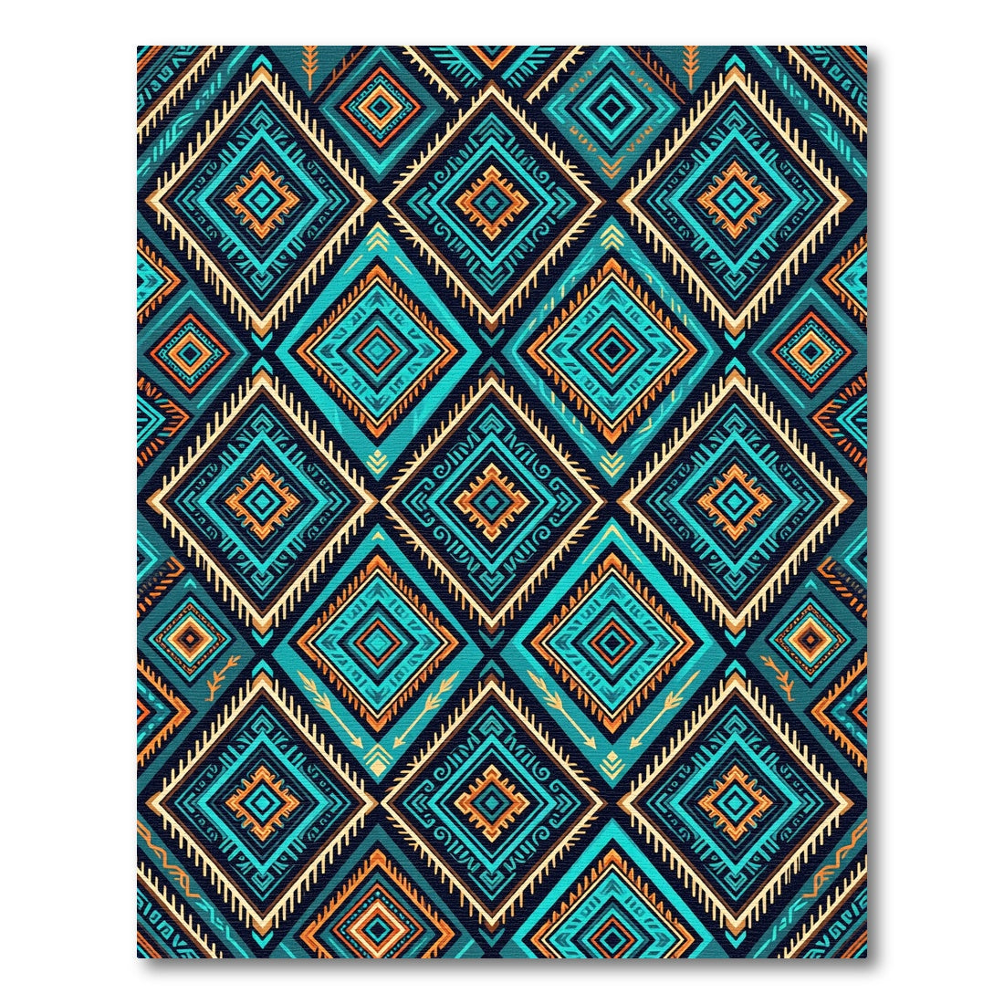 Vibrant Teal and Orange Geometric Diamond Rug