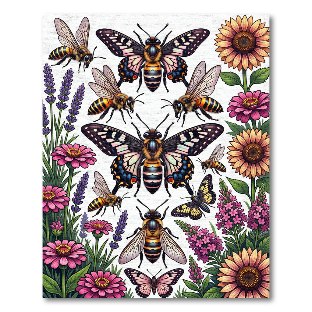 Whimsical Floral Butterfly and Bee Meadow Rug