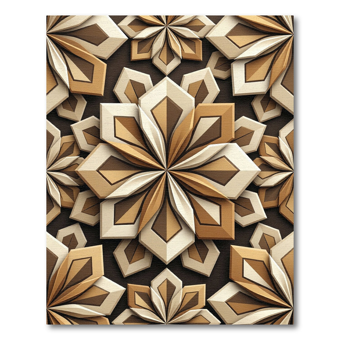 Geometric Wood Tone Petal Blossom Rug
