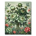 Soft Green Peony and Butterfly Garden Rug