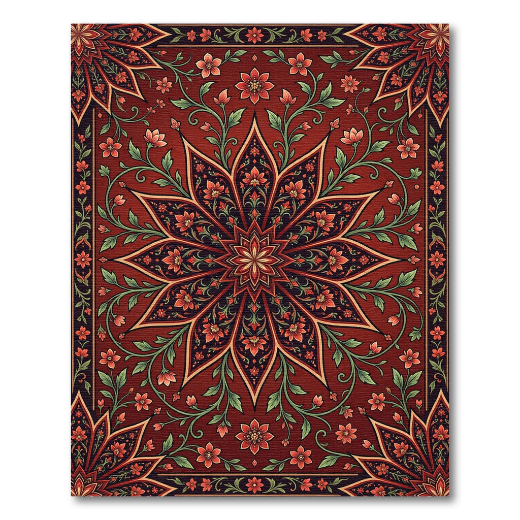 Crimson Floral Medallion Botanical Art Rug
