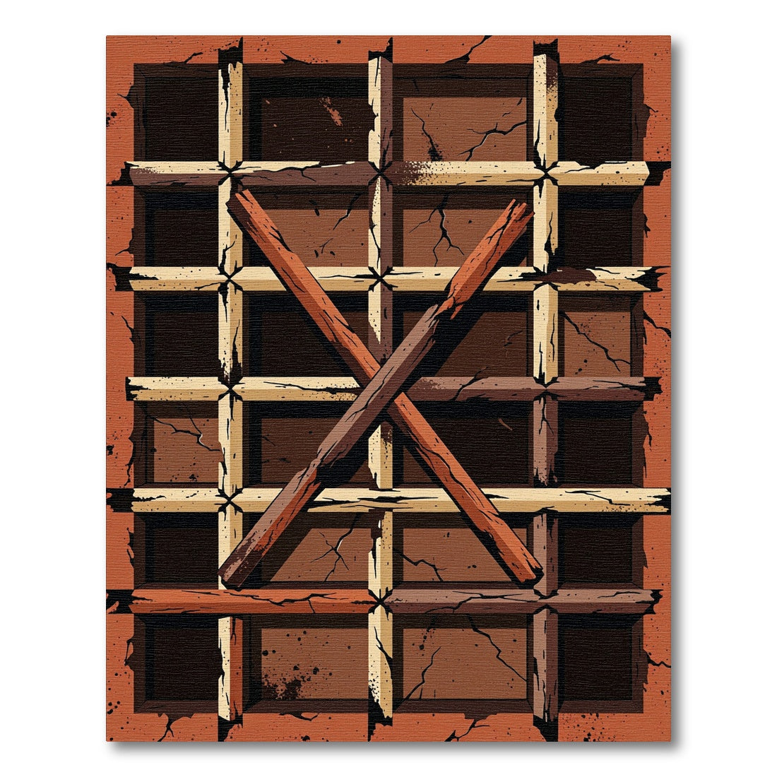 Rustic Crossed Wood Grid Tile Rug