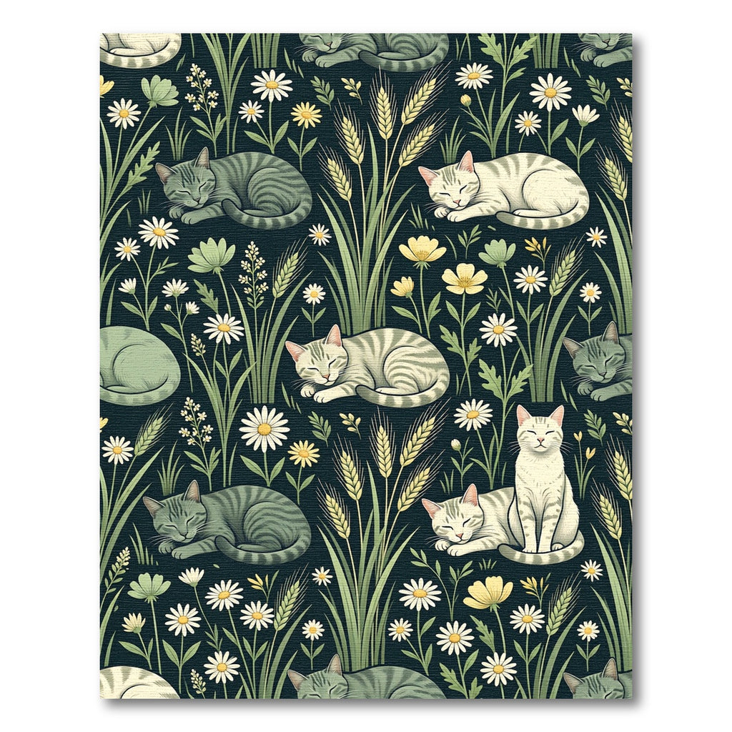 Green Tabby Cats Amidst Wildflowers Rug
