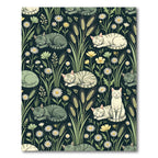 Green Tabby Cats Amidst Wildflowers Rug