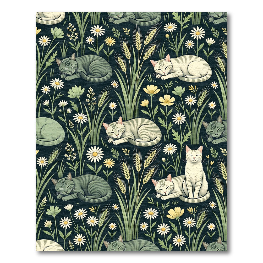 Green Tabby Cats Amidst Wildflowers Rug