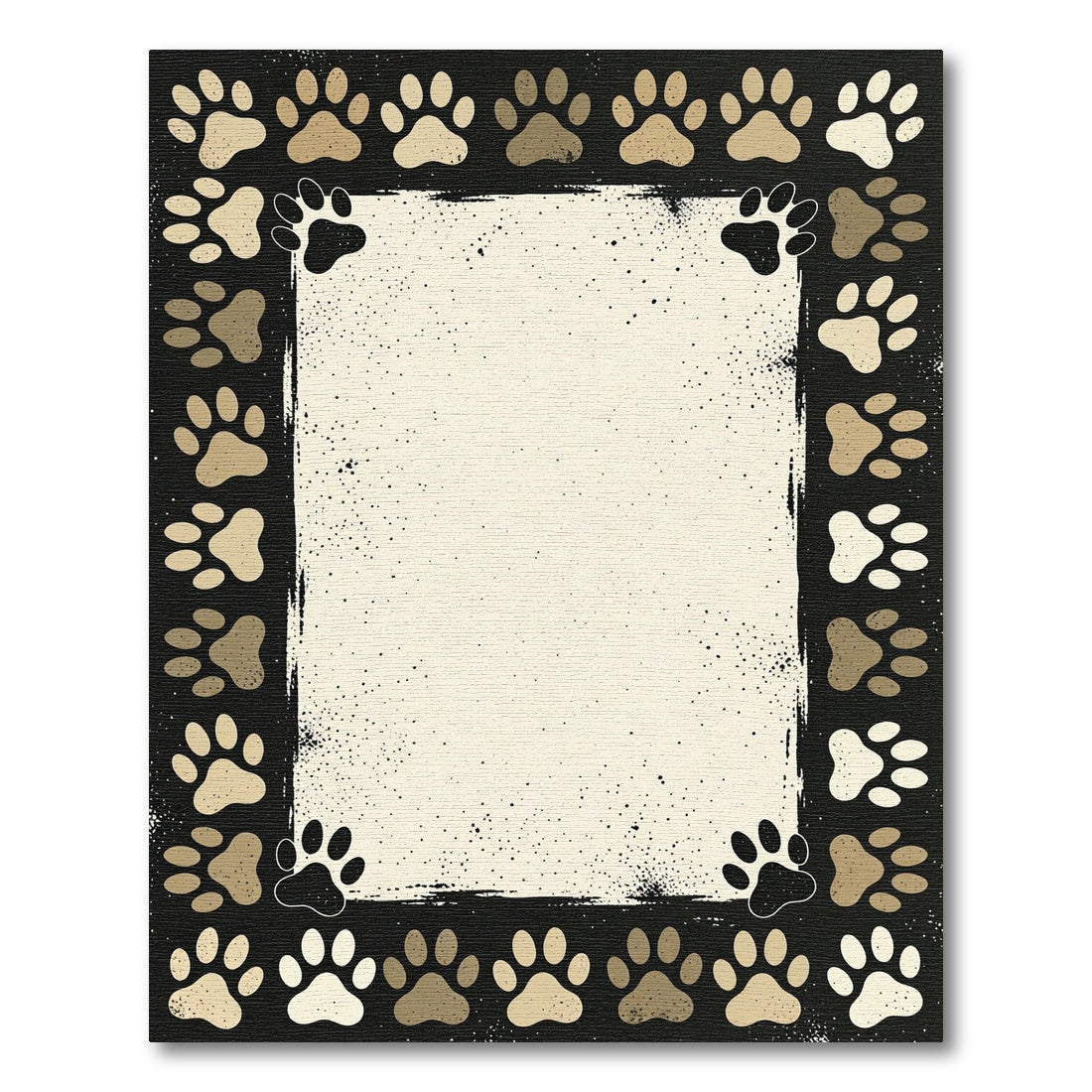 Neutral Paw Print Border Area Rug