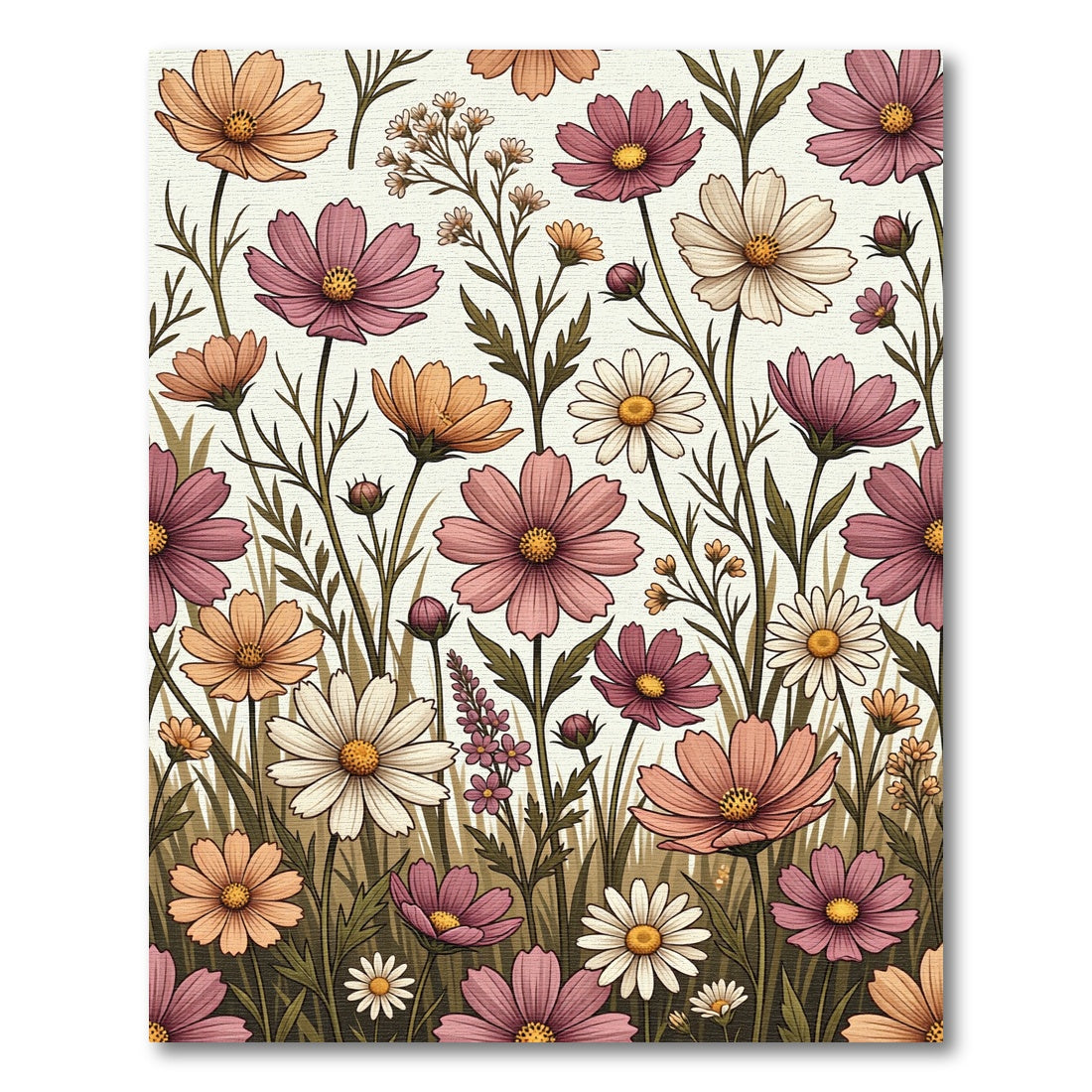 Earthy Pastel Cosmos Wildflower Meadow Rug