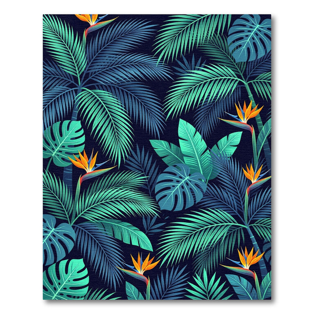 Lush Tropical Green Palm Leaf Bird of Paradise Rug