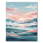 Ethereal Pink Mountain Sunset Landscape Rug