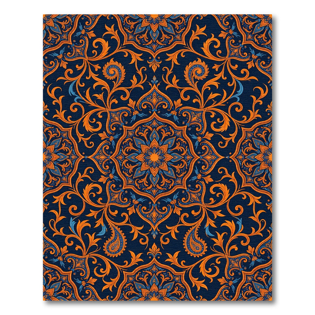 Ornate Navy and Amber Floral Mandalas Rug