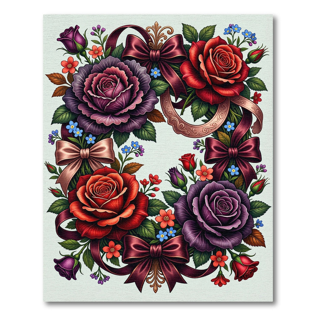 Romantic Velvet Rose and Ribbon Wreath Rug