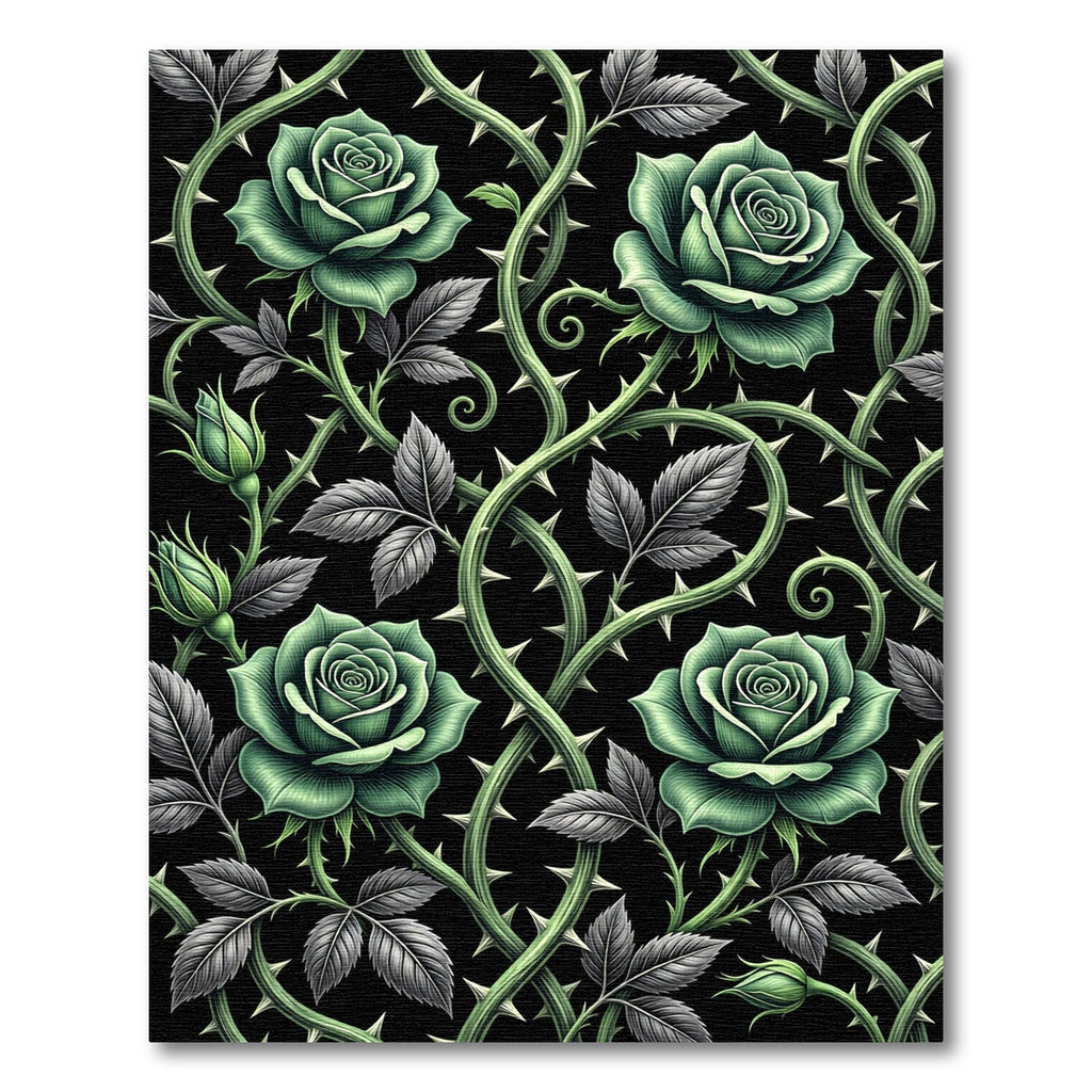 Gothic Emerald Rose Vine Tapestry Rug