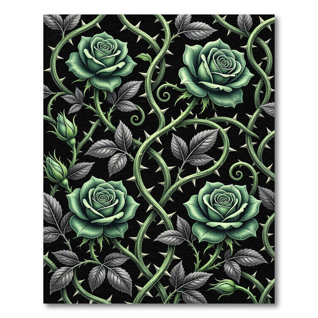 Gothic Emerald Rose Vine Tapestry Rug