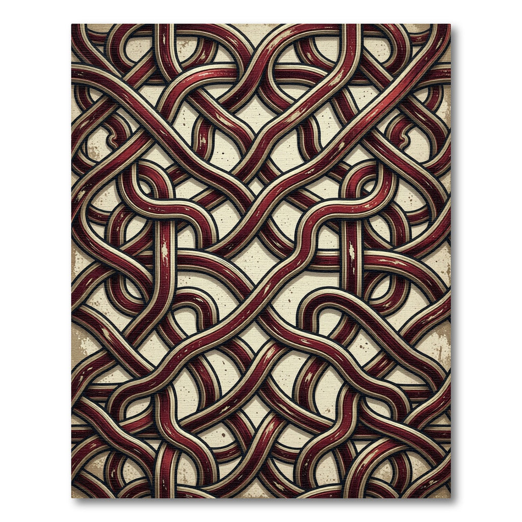 Interlocking Crimson Woven Abstract Knot Rug