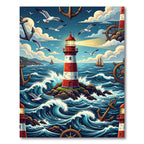 Nautical Lighthouse Anchor Maritime Ocean Scene Rug