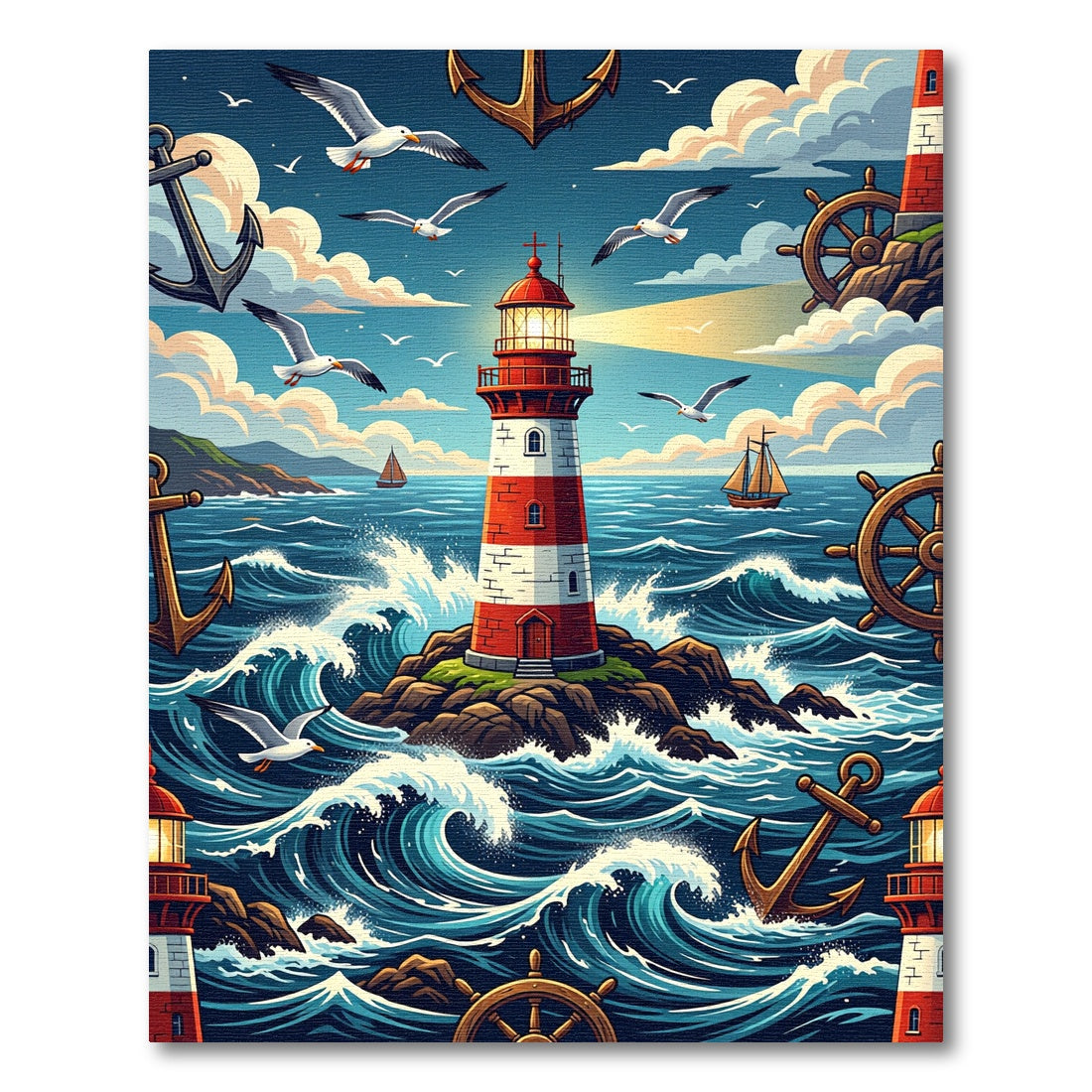 Nautical Lighthouse Anchor Maritime Ocean Scene Rug