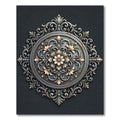 Ornate Metallic Silver Floral Medallion Rug