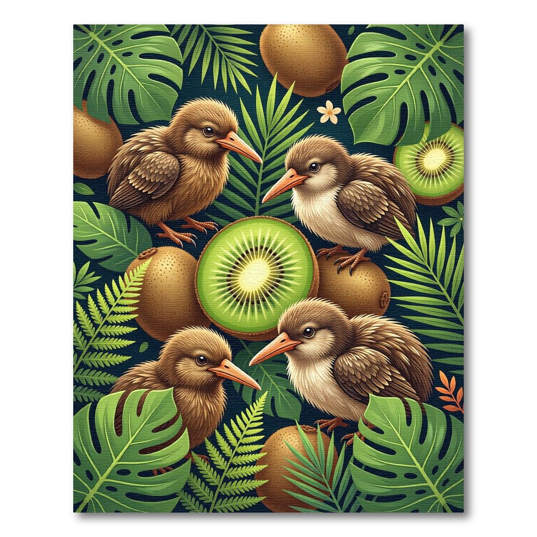 Tropical Kiwi Bird and Fern Foliage Rug