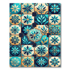 Coastal Teal Floral Medallion Tile Rug