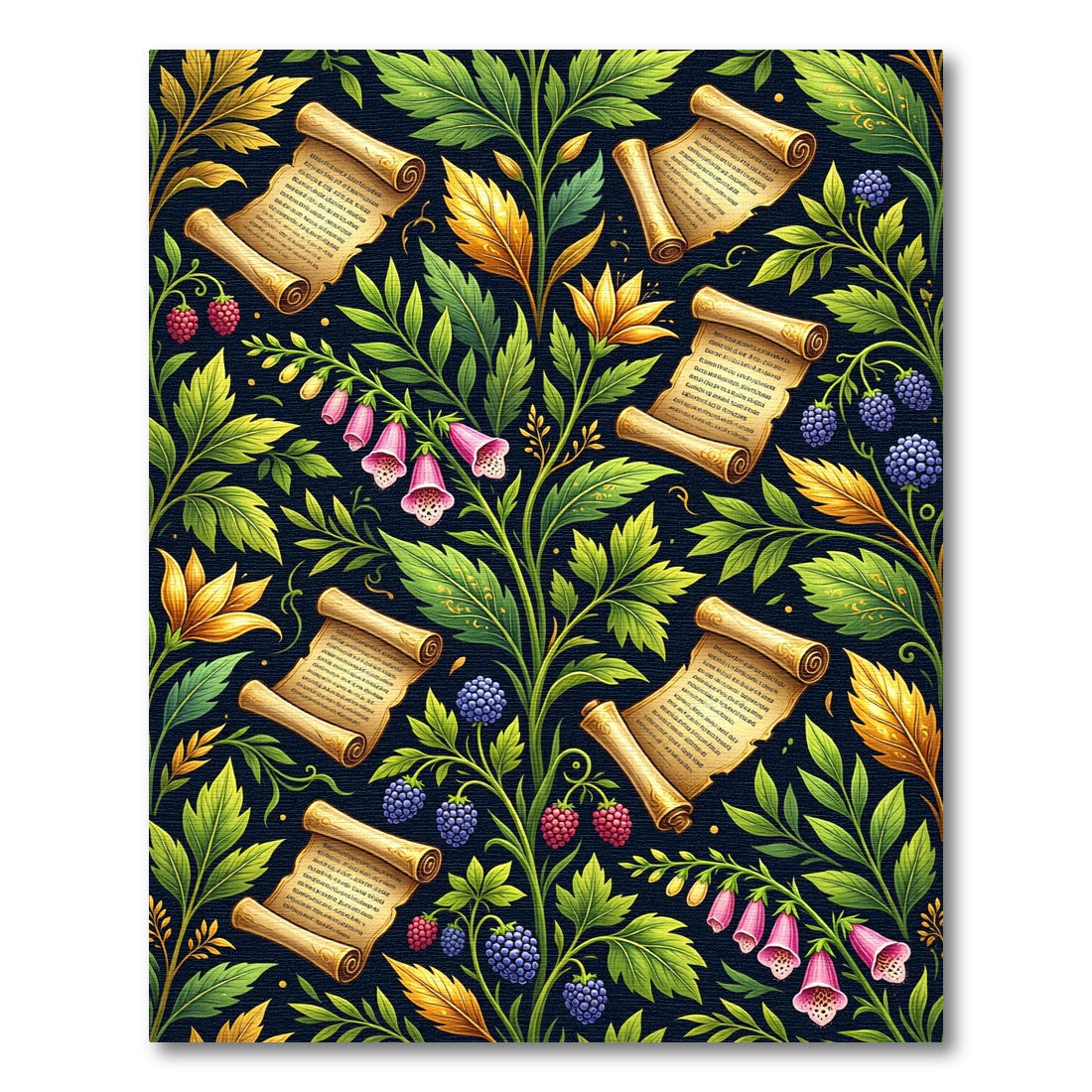 Enchanted Botanical Scroll and Berry Forest Rug