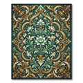 Elegant Emerald Gold Damask Floral Rug