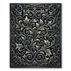 Ornate Black Floral Scrollwork Rug
